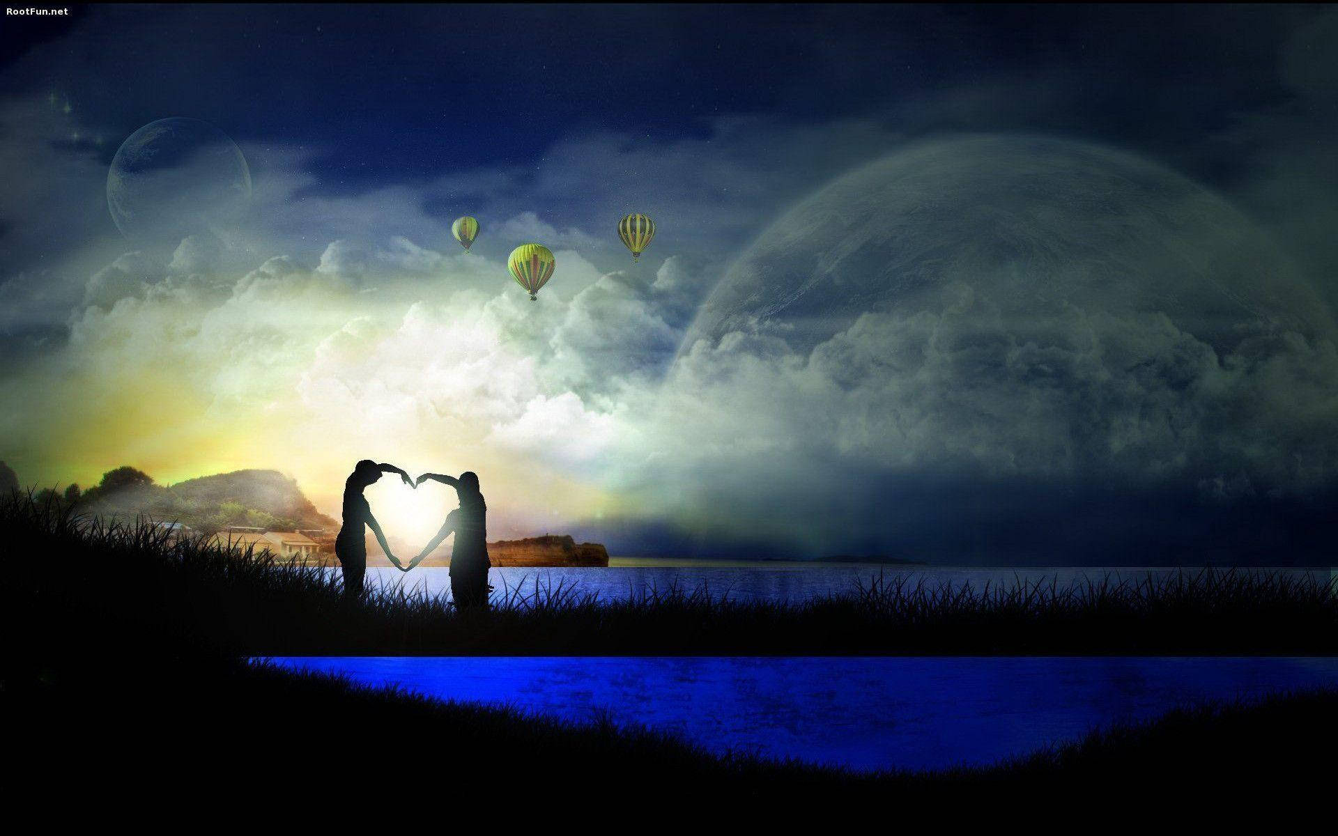 Romantic Couples In Surreal Background Background