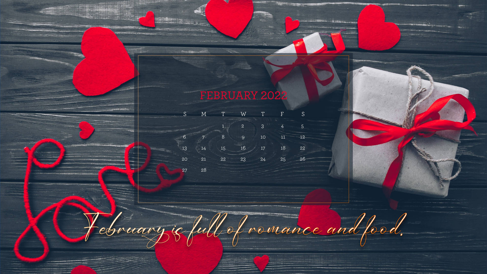Romantic February 2022 Calendar