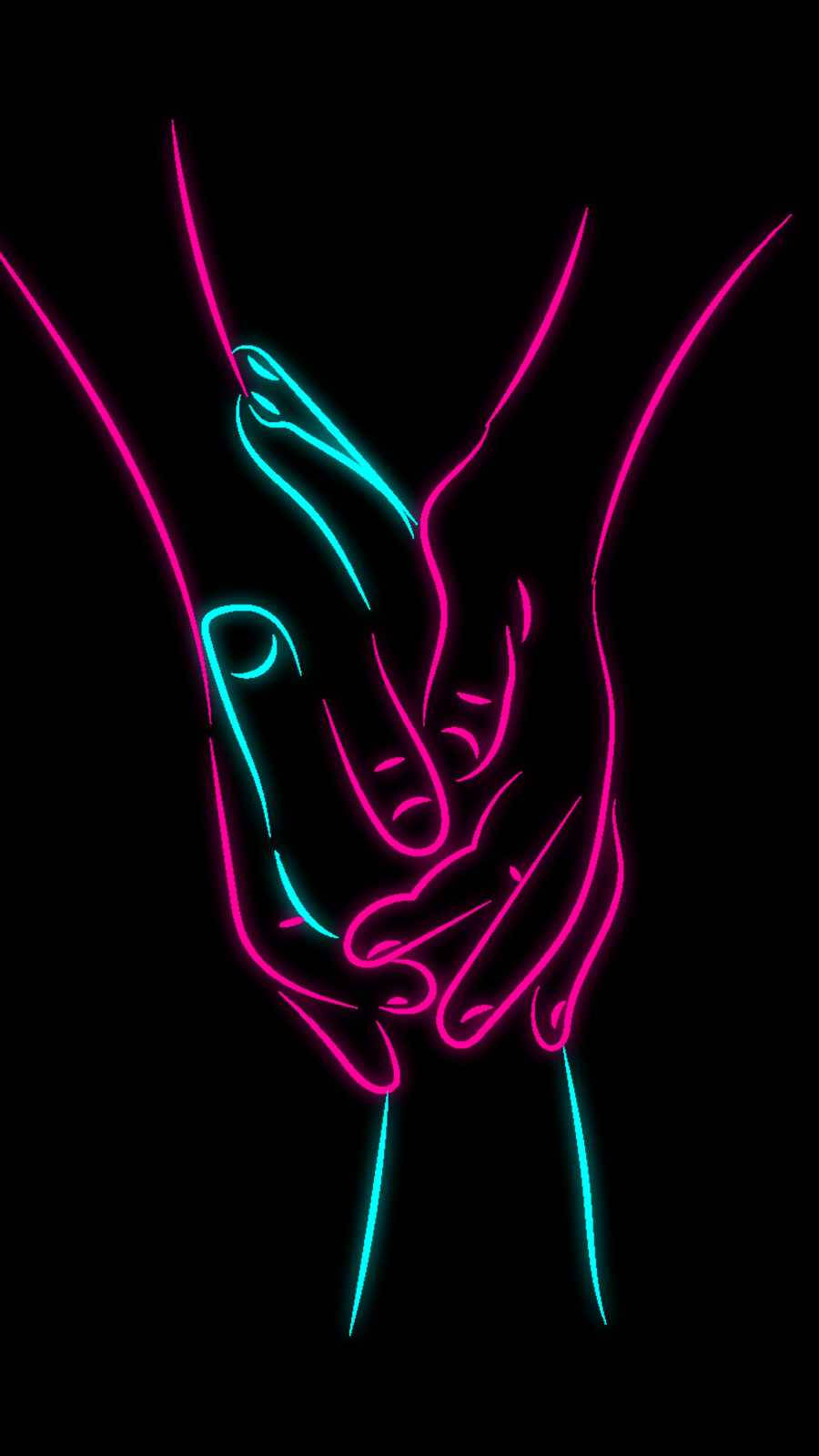 Romantic Holding Hands Neon Art Background