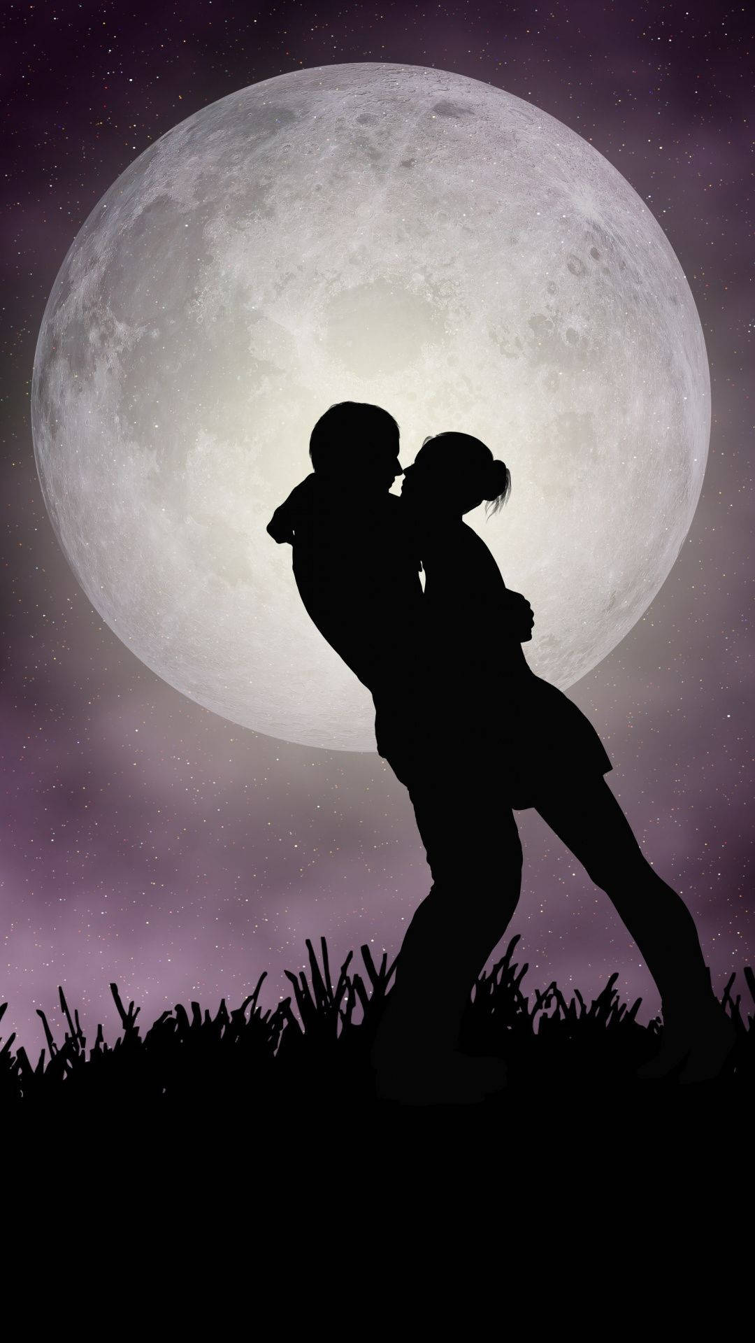 Romantic Hug Under The Full Moon Background