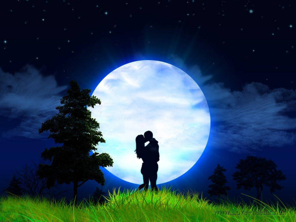 Romantic Kiss Under The Moon Background