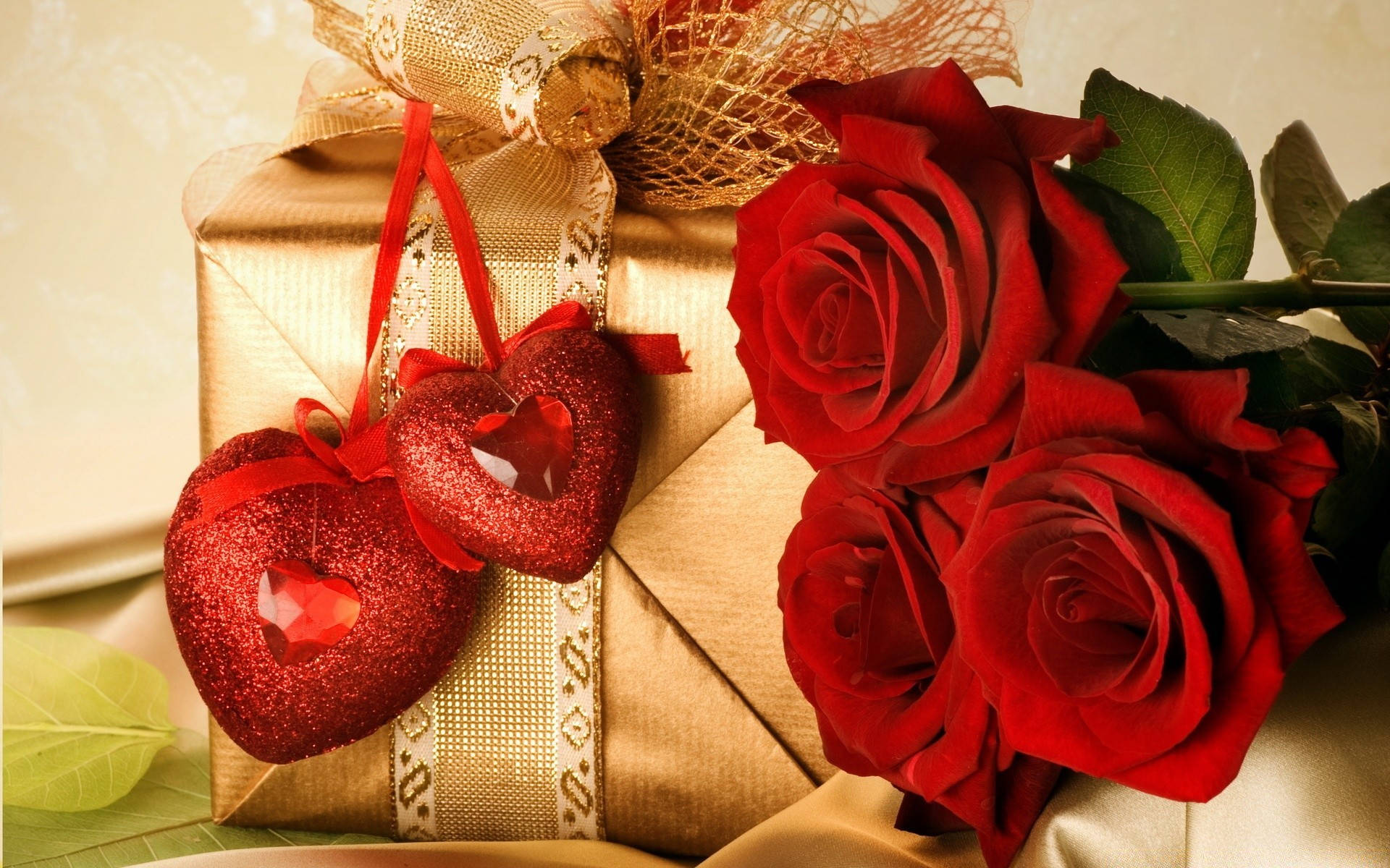 Romantic Love Flowers And Golden Gift Background