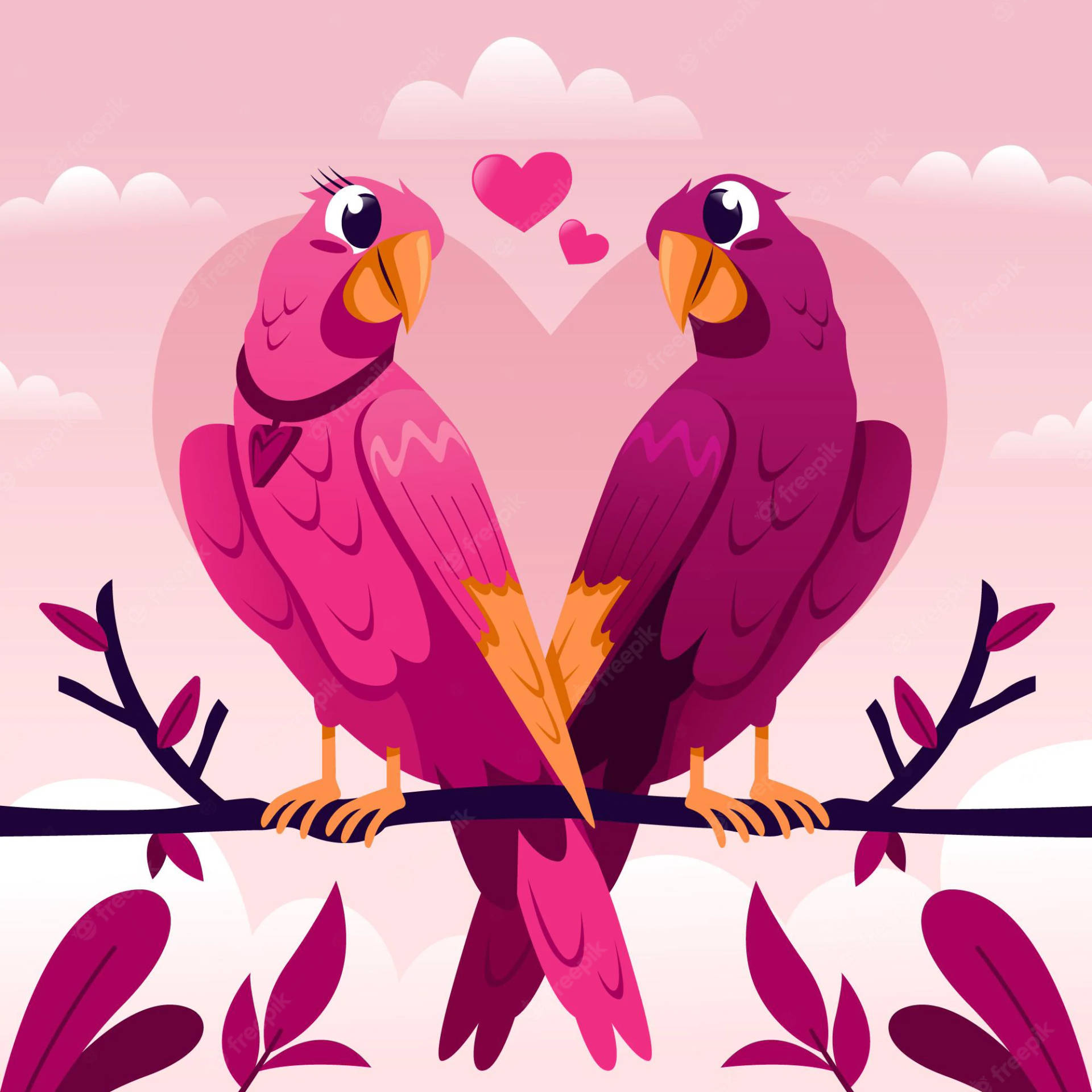 Romantic Lovely Pink Birds