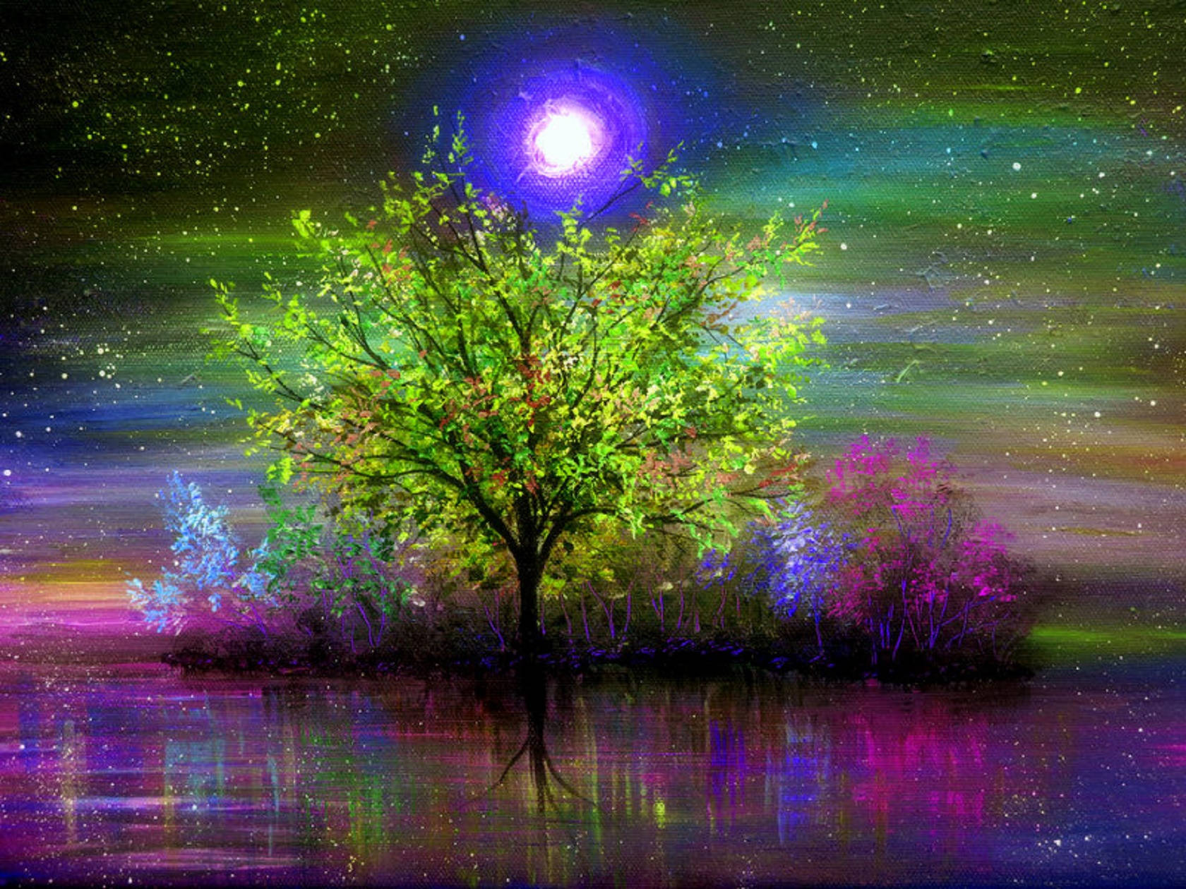 Romantic Moonlight Over Tree Background