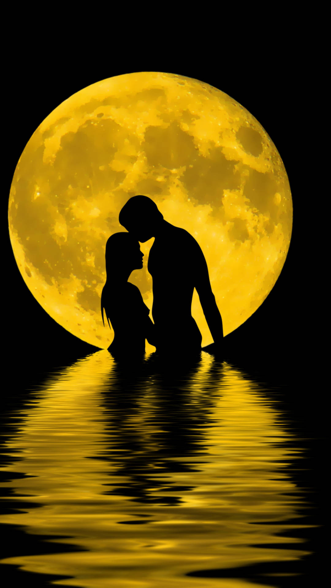 Romantic Night Dip With Full Moon Background