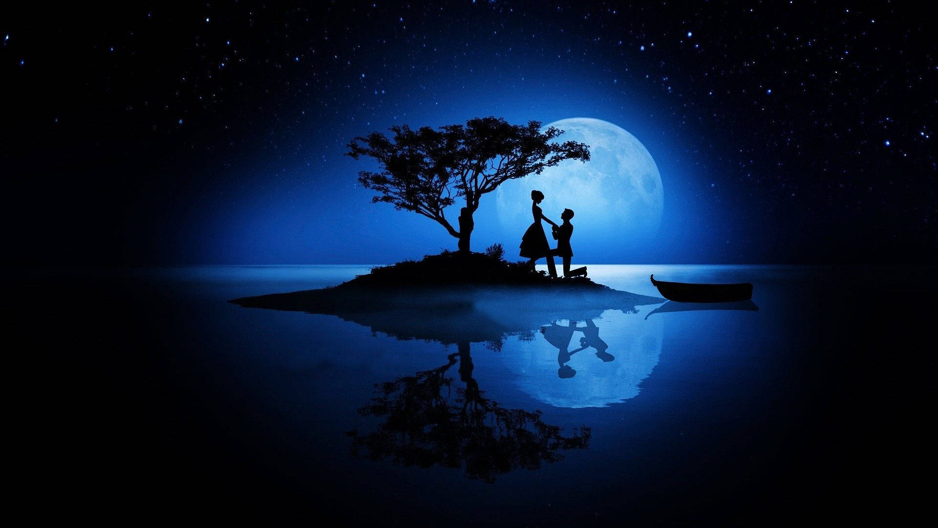 Romantic Night Trip With Blue Moon Background