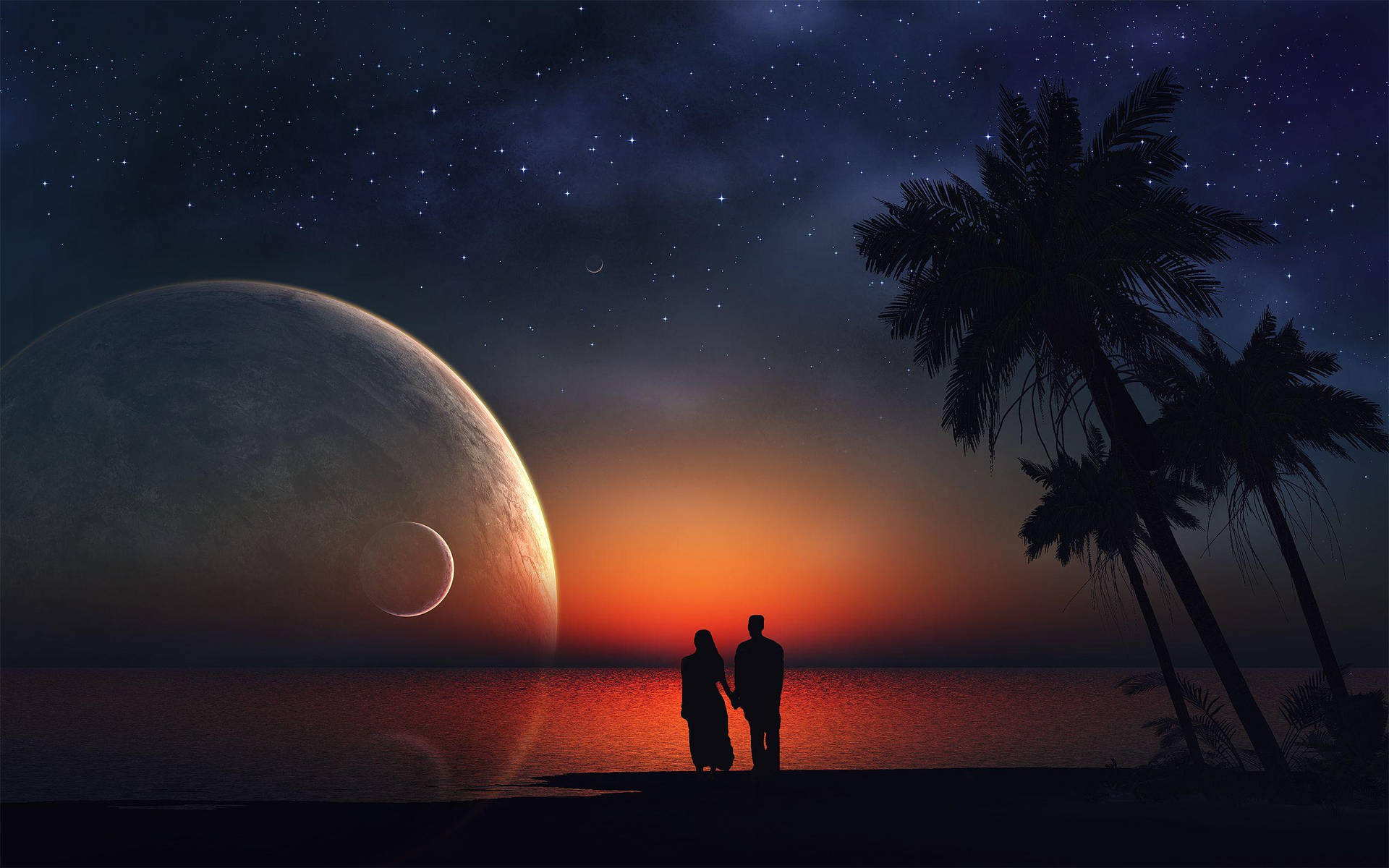 Romantic Night With The Moon In The Sky Background