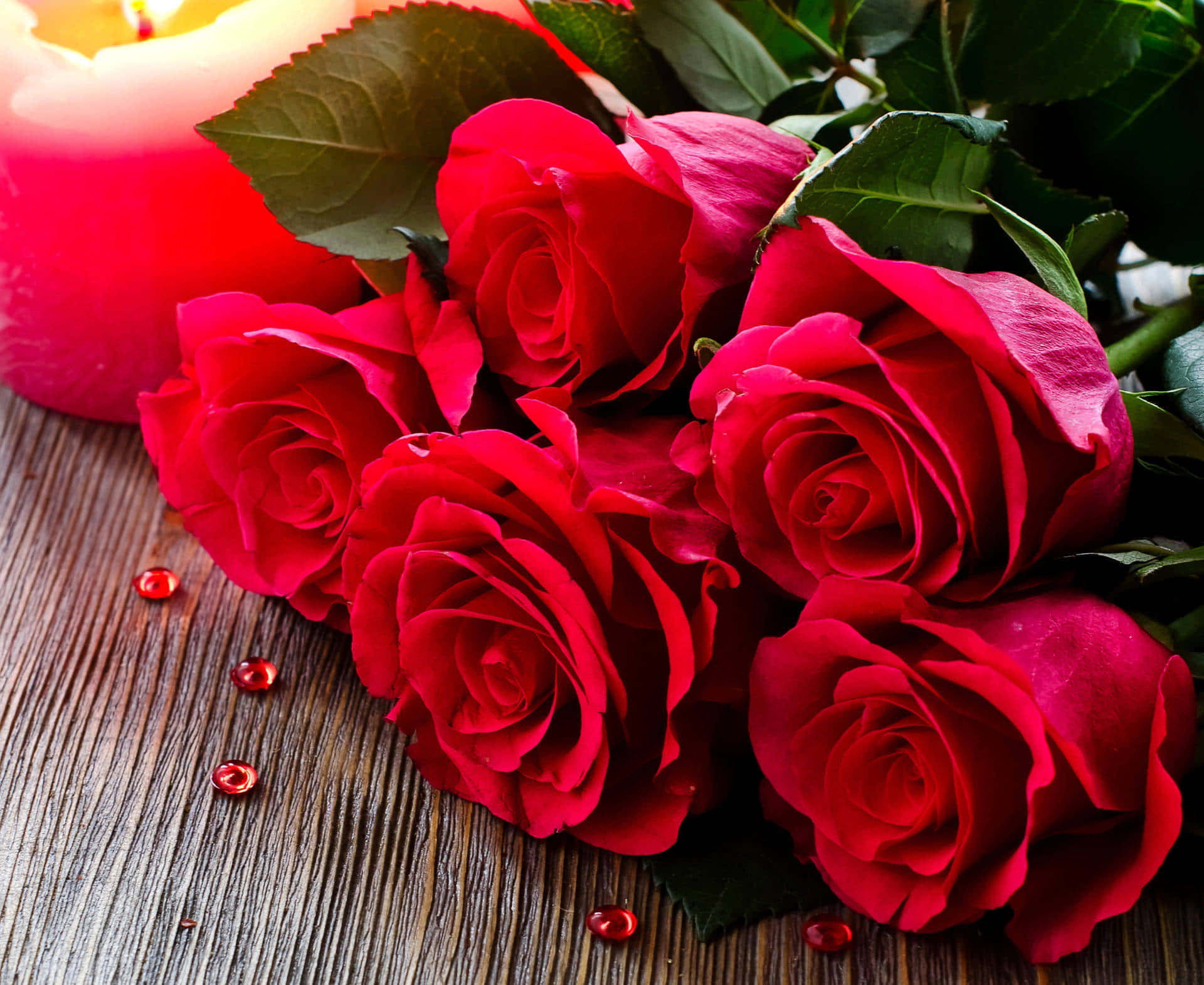 Romantic Red Roses Candlelight Background