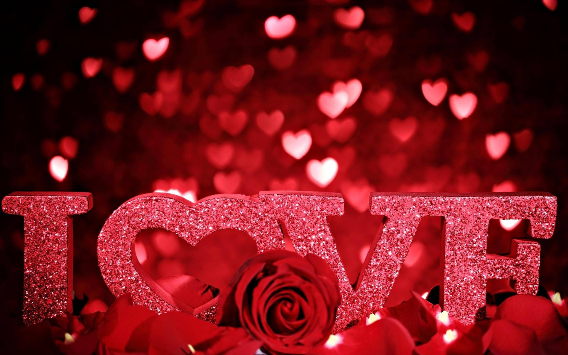 Romantic Rose With Love Sign Background