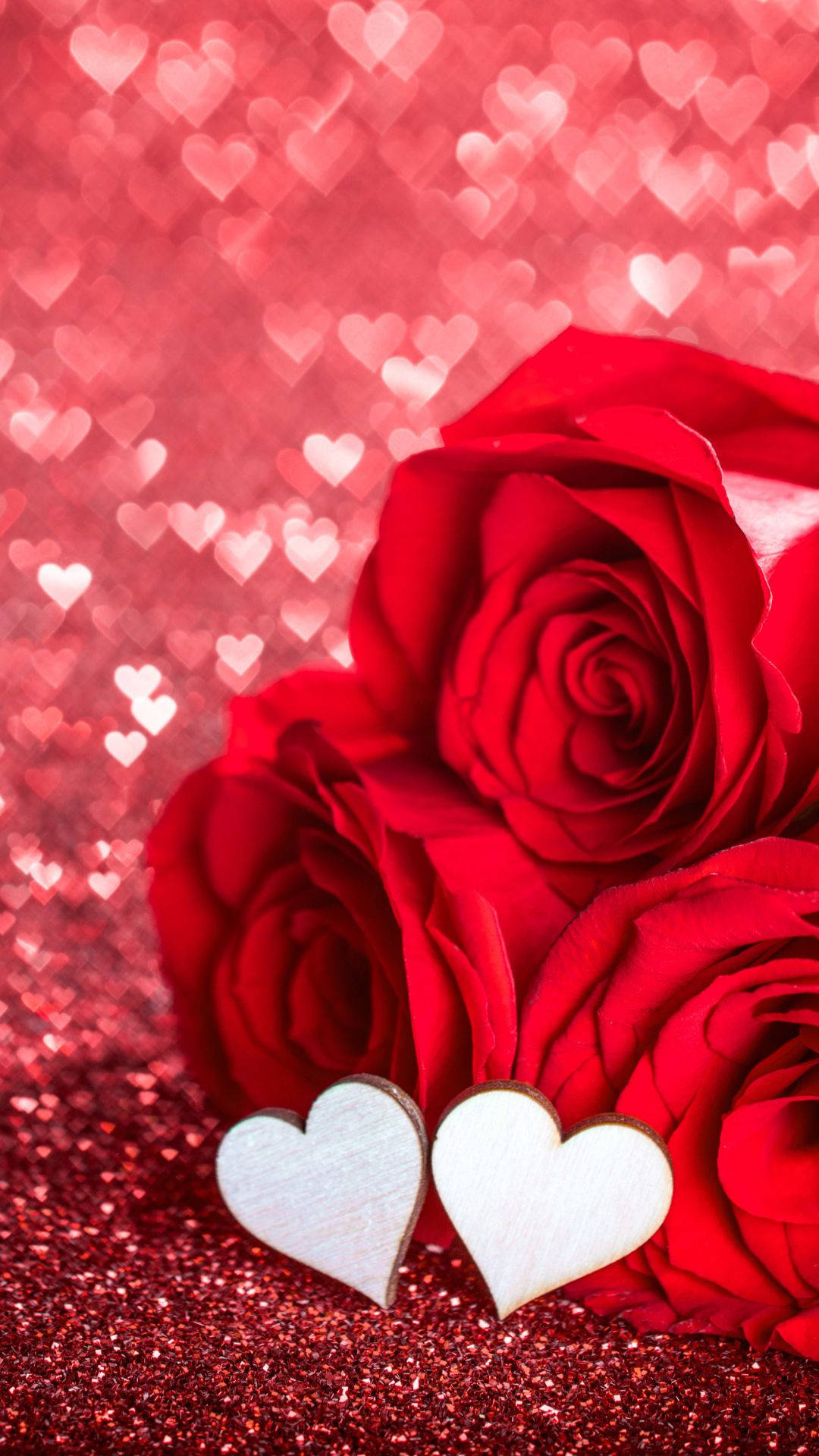 Romantic Rose With White Hearts Background