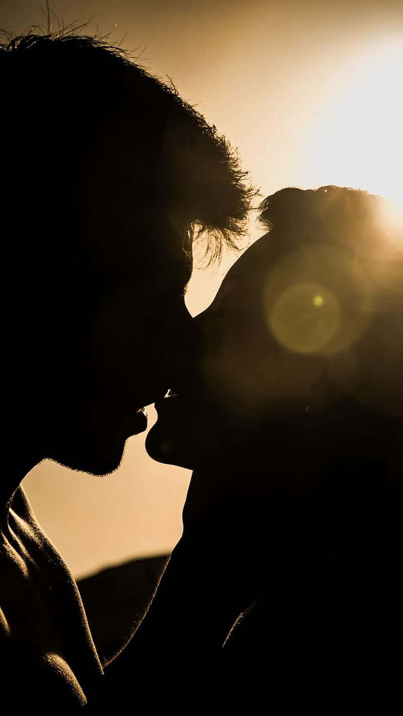 Romantic Silhouette Couple Sunrise Background