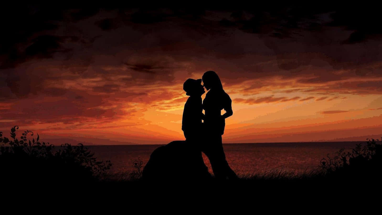 Romantic Silhouette Sunset Background