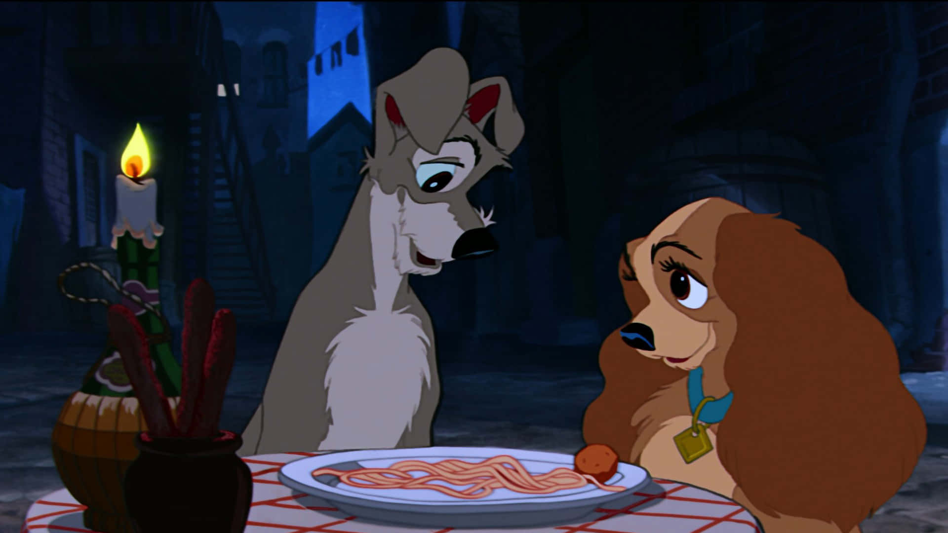 Romantic Spaghetti Dinner - Lady And The Tramp Background