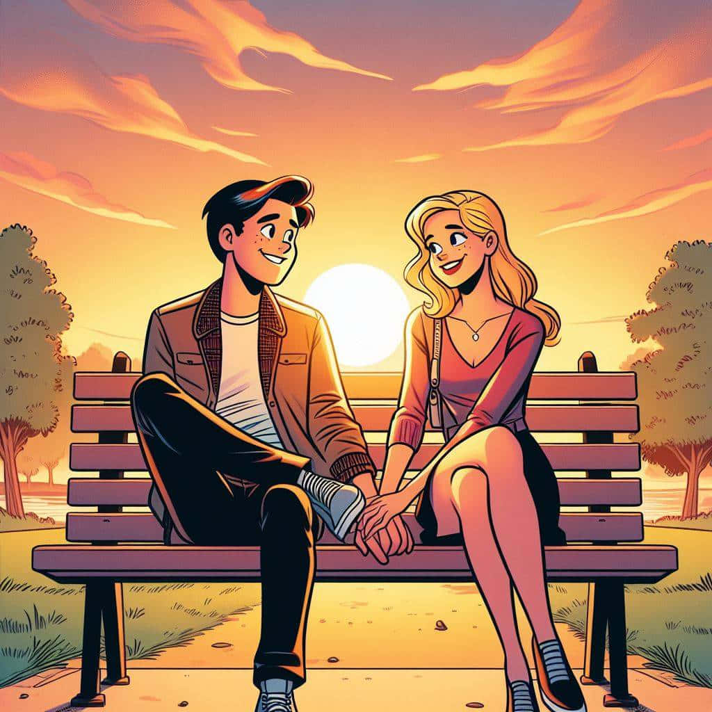 Romantic Sunset Park Bench Date