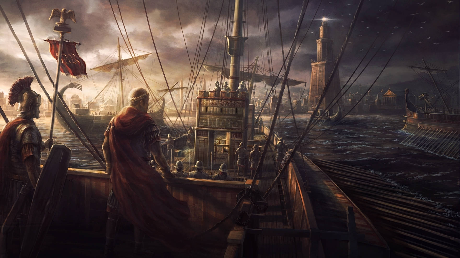 Rome Total War Sailing On A Ship Background