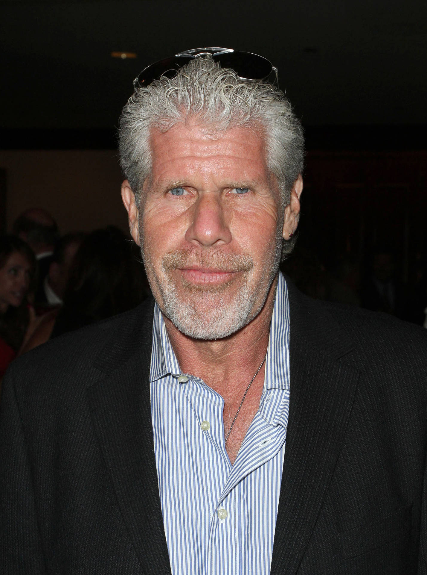 Ron Perlman In Blue Striped Polo Background