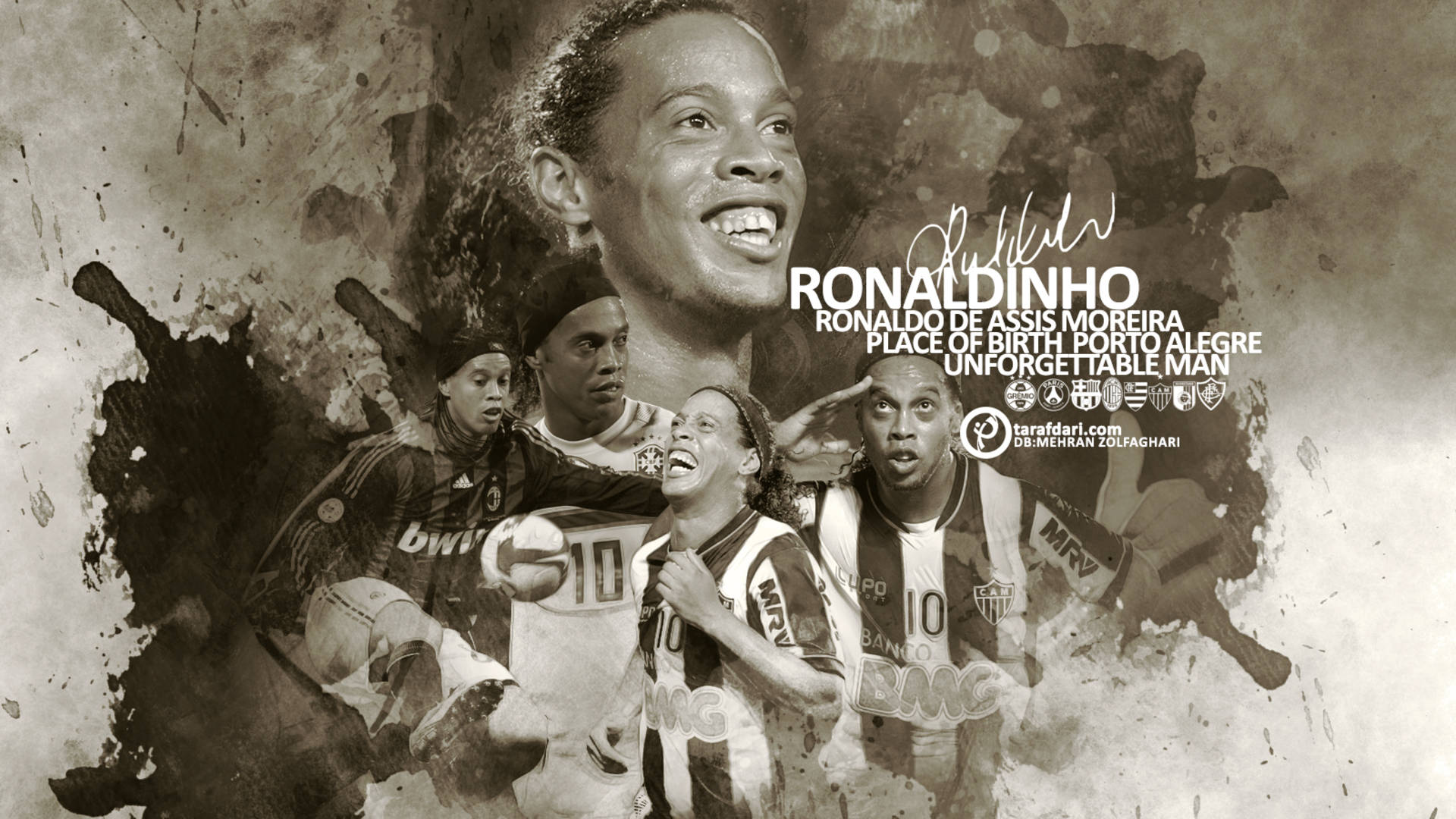 Ronaldinho Monochromatic Collage Background