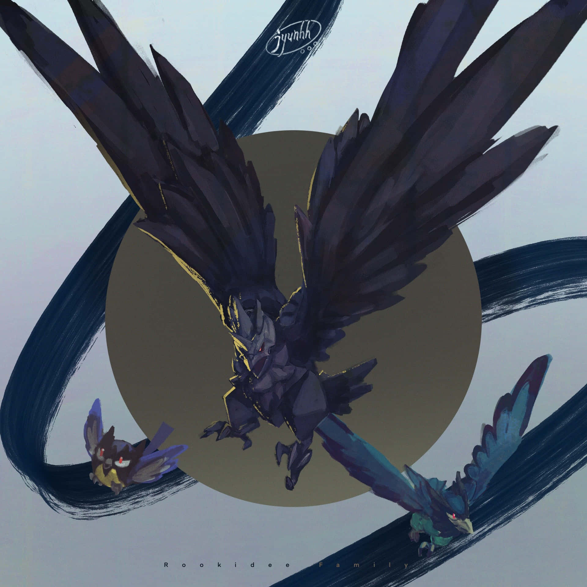 Rookidee Corviknight And Corvisquire Flying Background