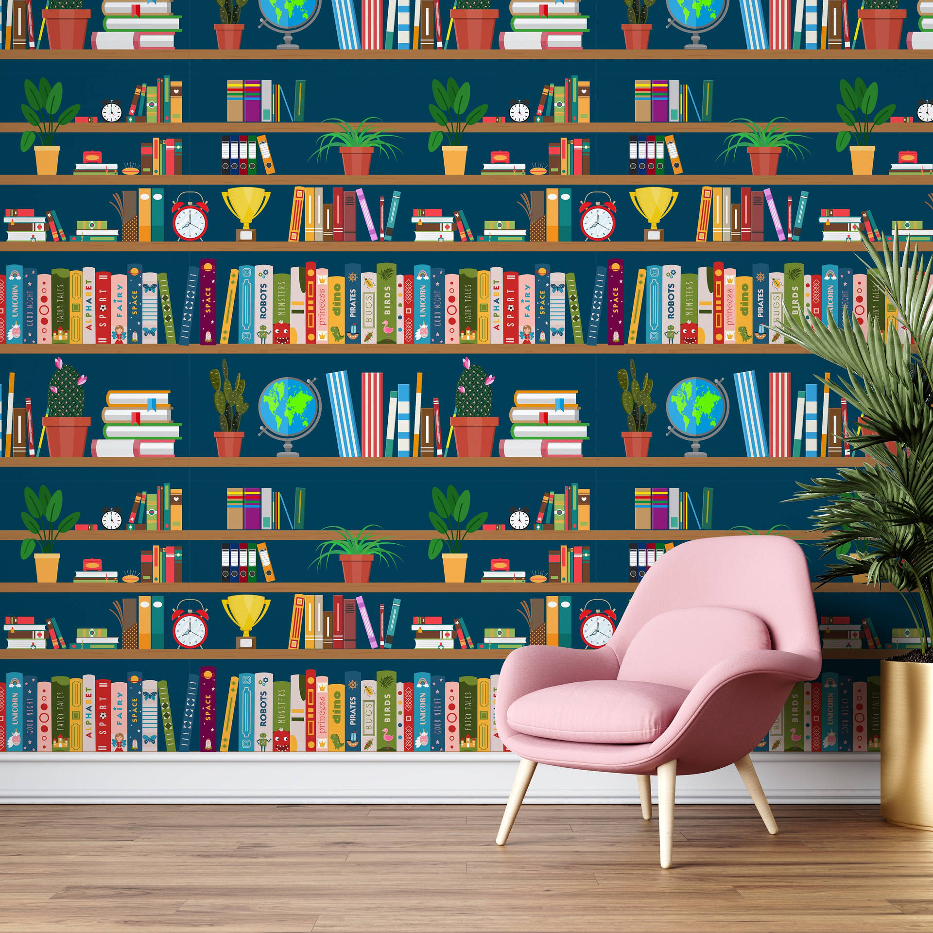 Room Painted Bookshelf Wallpaper Background