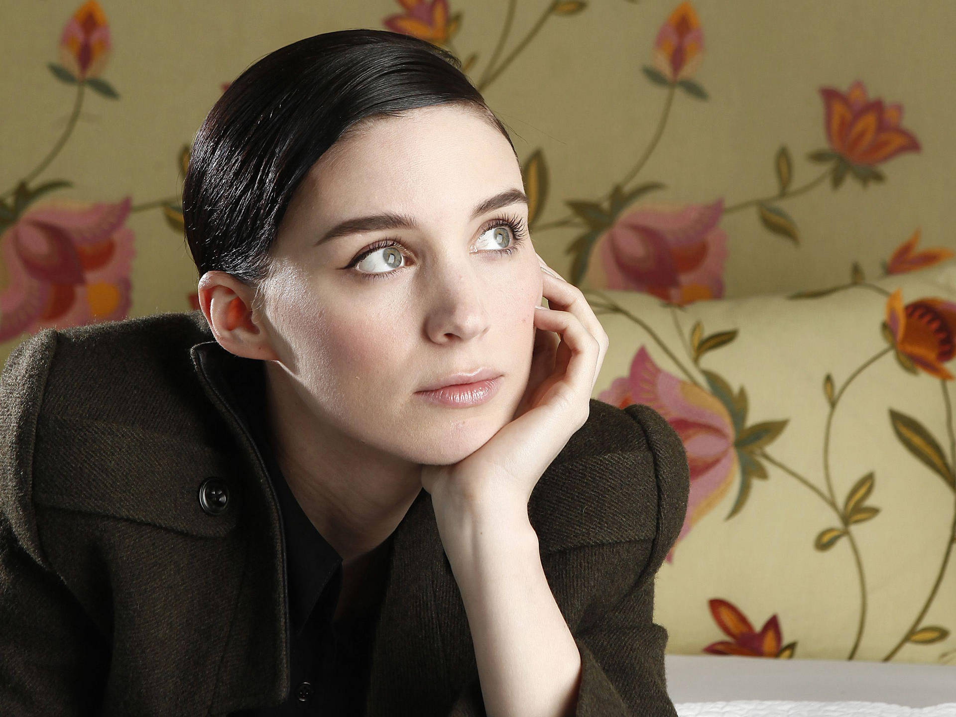 Rooney Mara In Flowery Wall Background