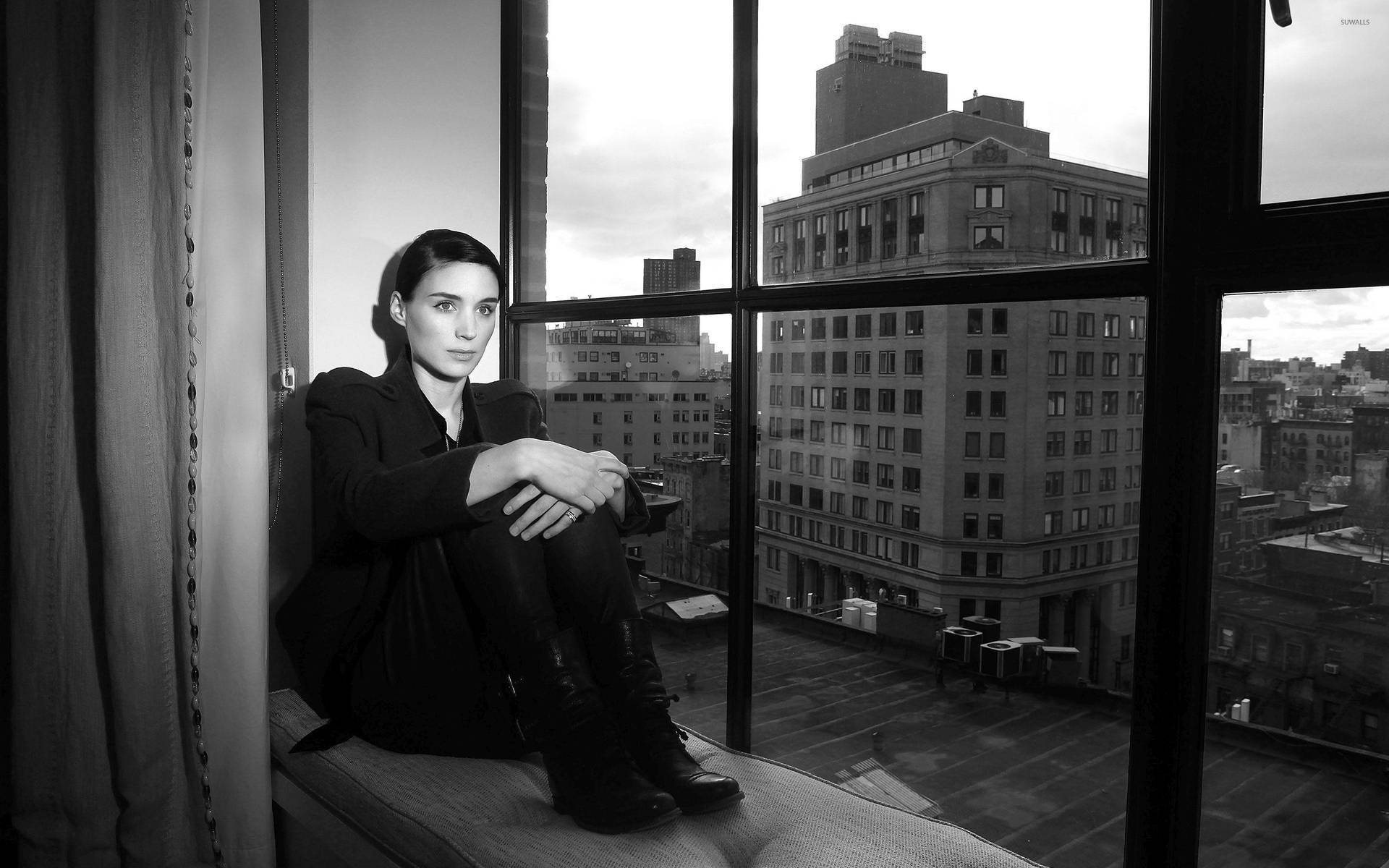 Rooney Mara In Window Sill Background