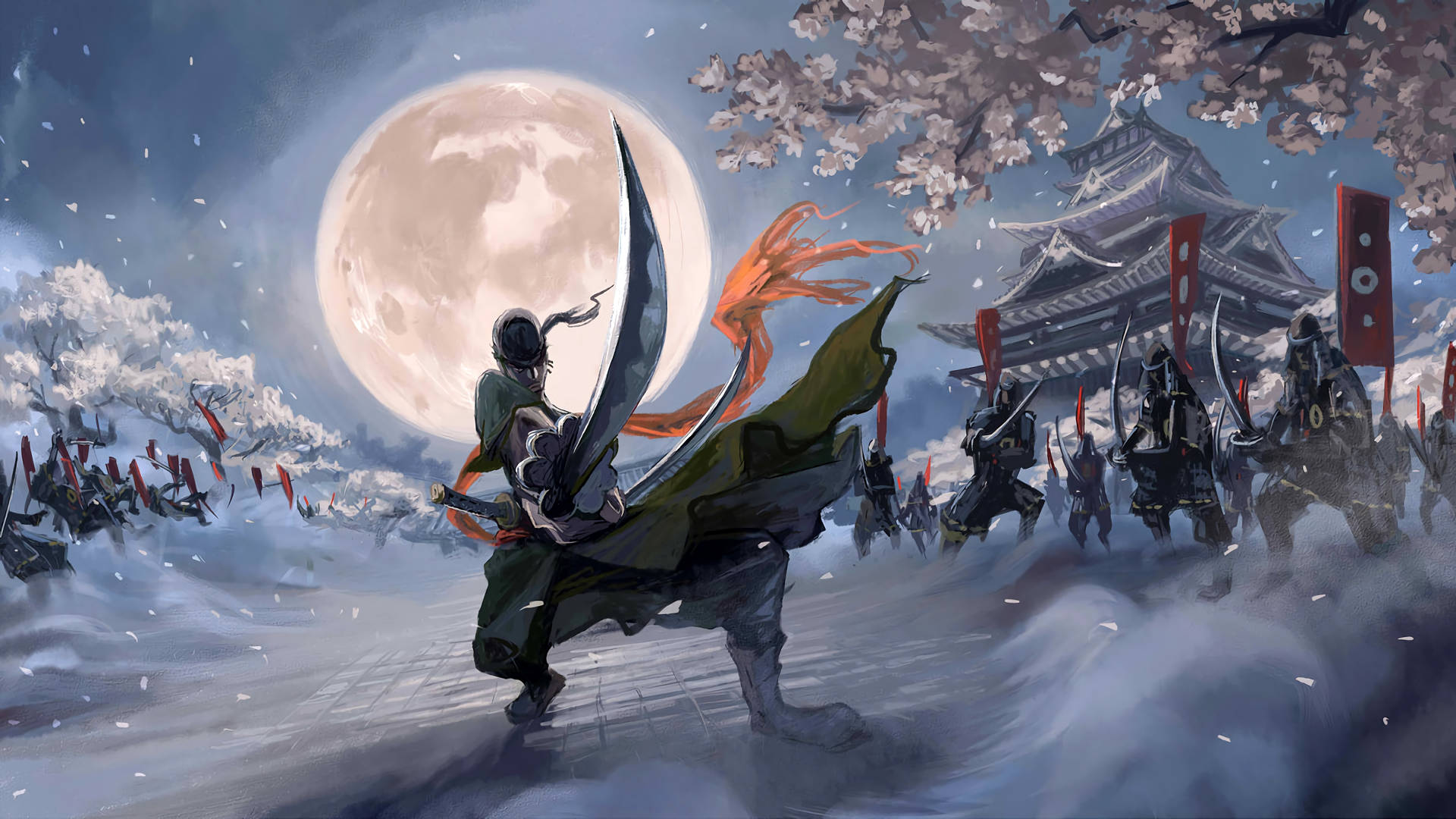 Roronoa Zoro With Samurai Warriors Background
