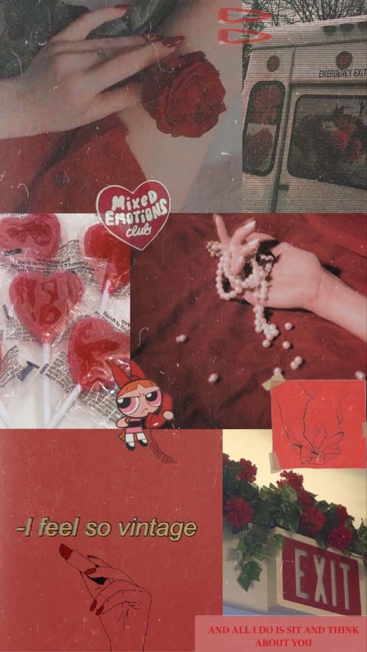 Rose And Rosary Red Retro 80s Aesthetic Background