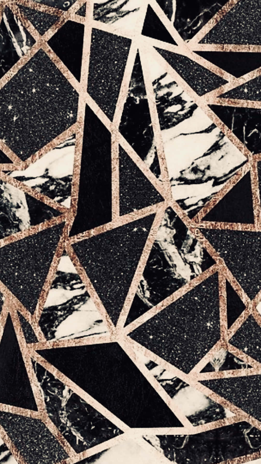 Rose Gold Black Marble Triangles Background