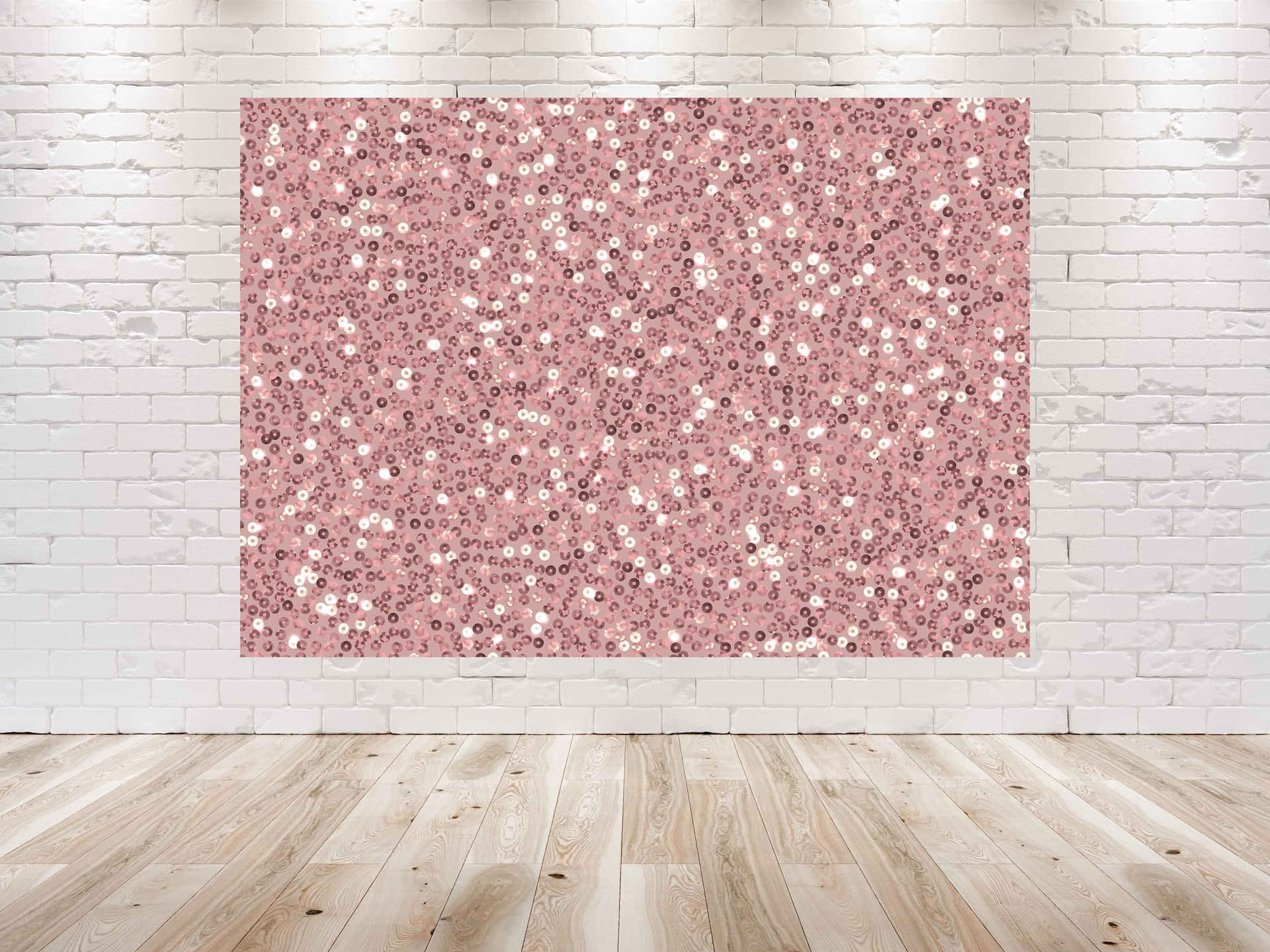 Rose Gold Glitter Rug White Brick Wall Background