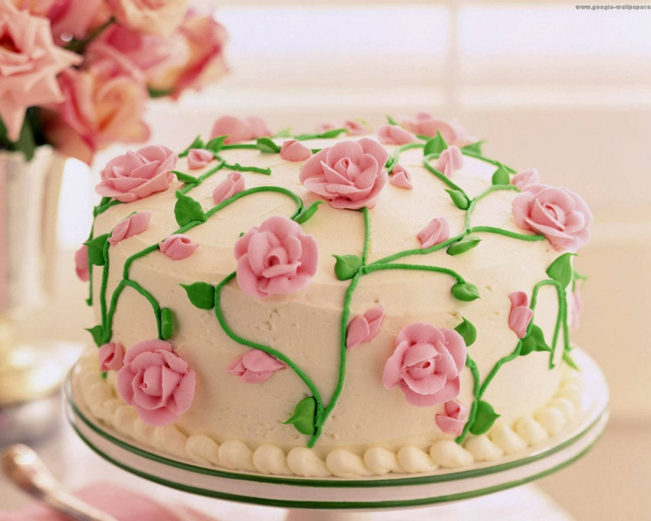 Rose Happy Birthday Flower Cake Background