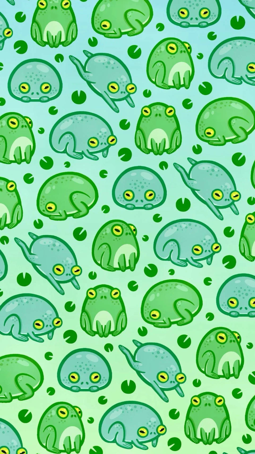 Rounded Kawaii Frog In Pattern