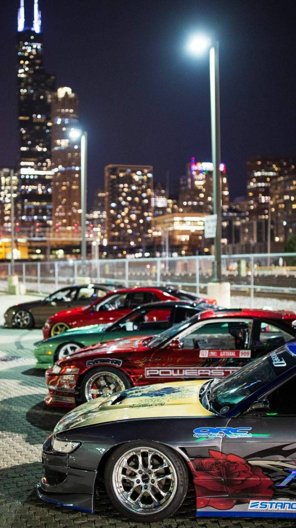 Row Of Jdm Cars At Night Background