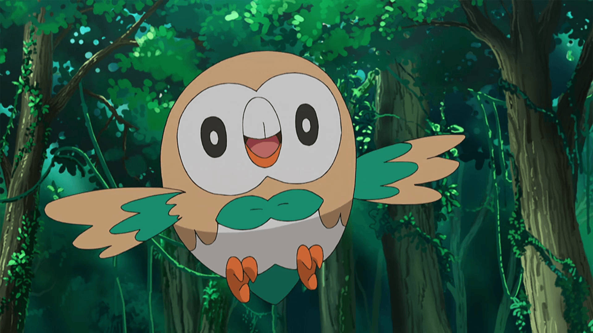 Rowlet Anime Forest Flying Background