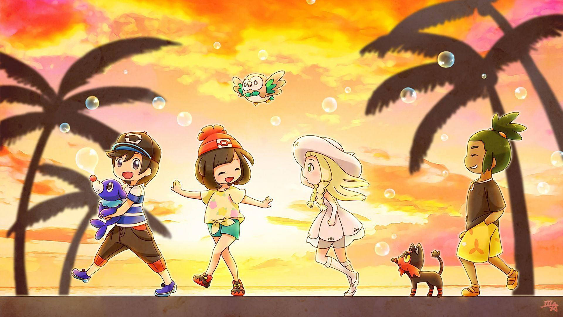 Rowlet Flying Above Alola Friends Background