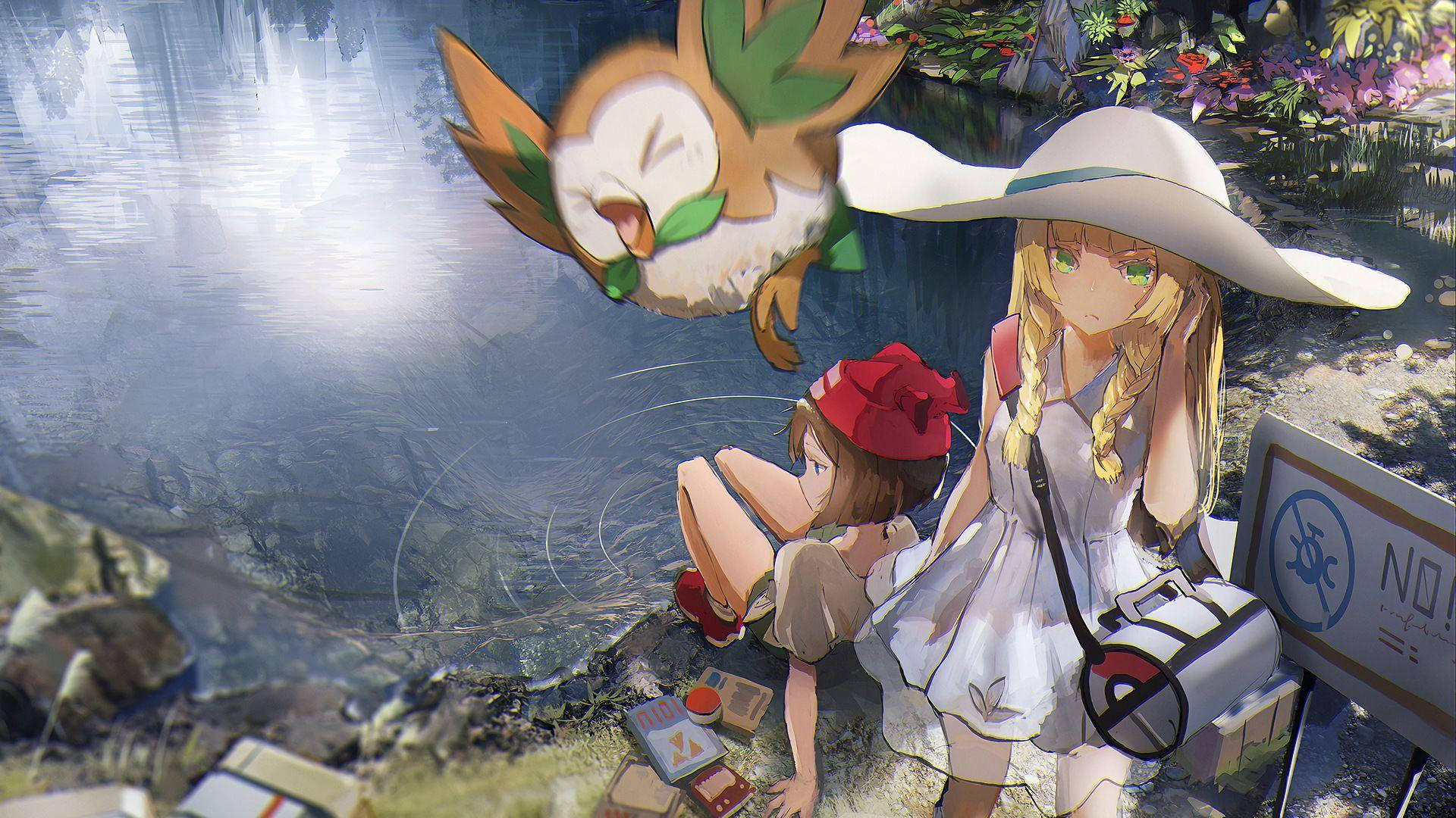 Rowlet Flying Lillie Selene Background