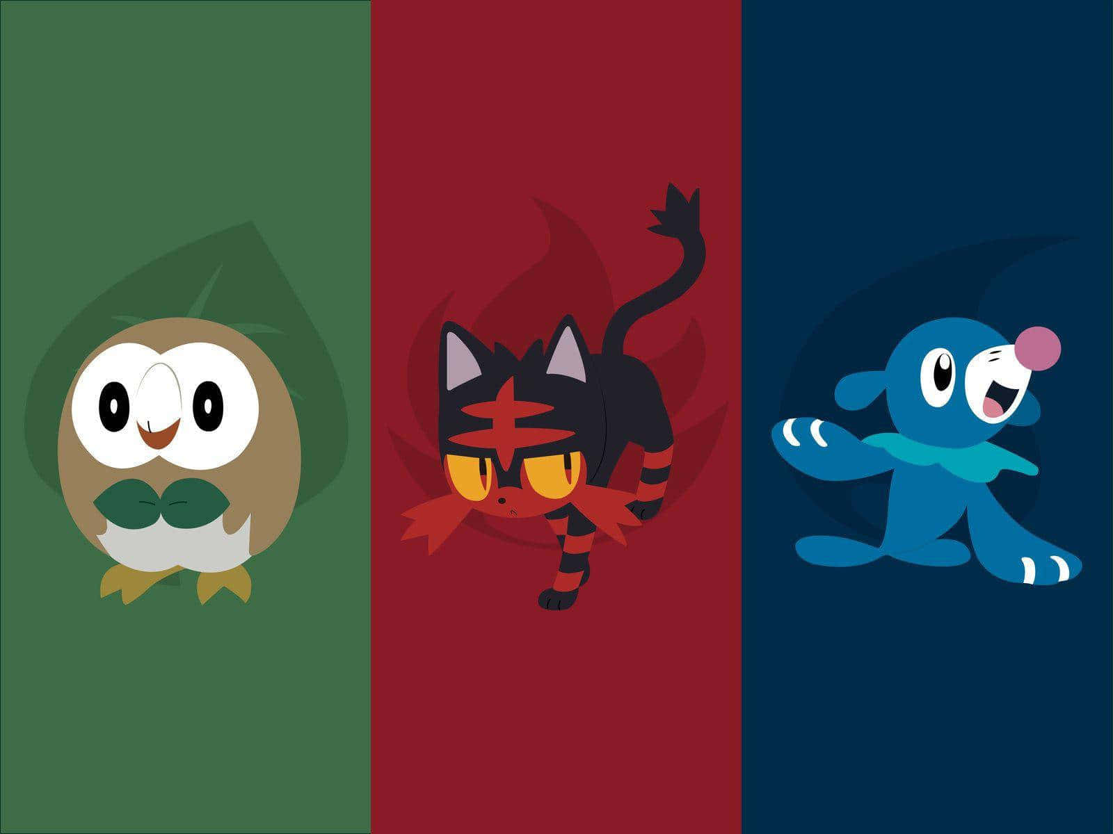 Rowlet, Litten, And Popplio Collage Background