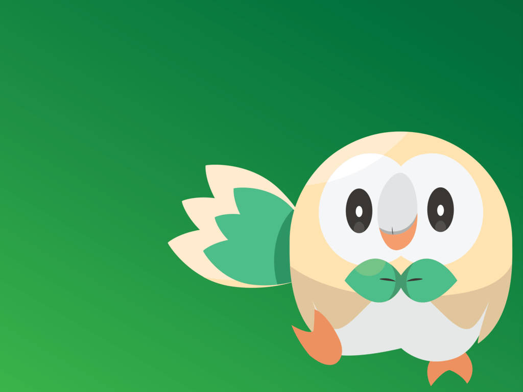 Rowlet Open Wing Green Background Background