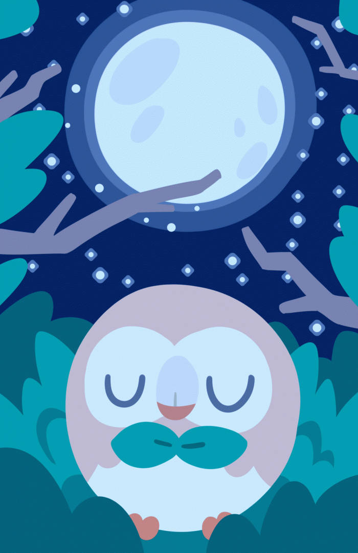 Rowlet Sleeping Moonlit Sky