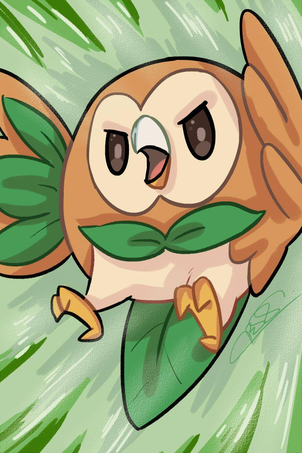 Rowlet Throwing Grass Attack