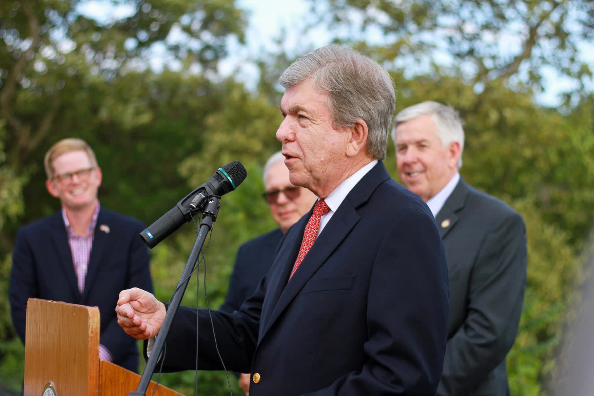 Roy Blunt Addressing His Listeners During An Event. Background