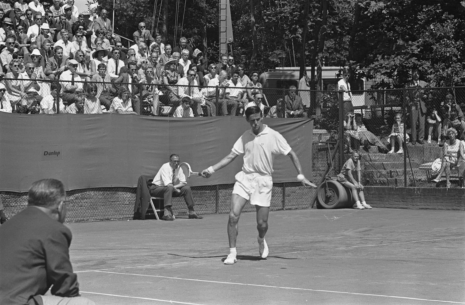 Roy Emerson In Action During The Dutch Tennis Championships Background