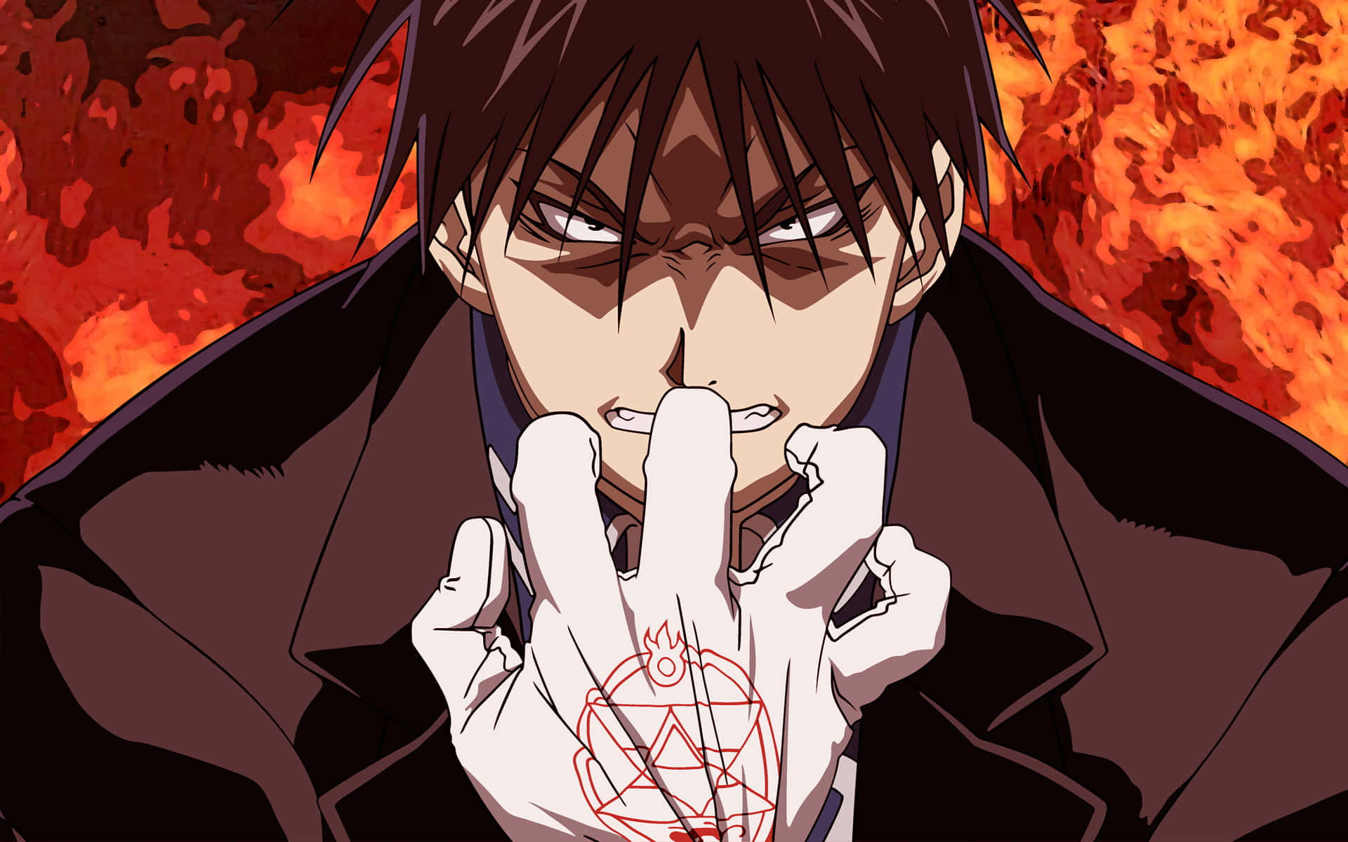 Roy Mustang Showcasing His Fire Alchemy Prowess Background