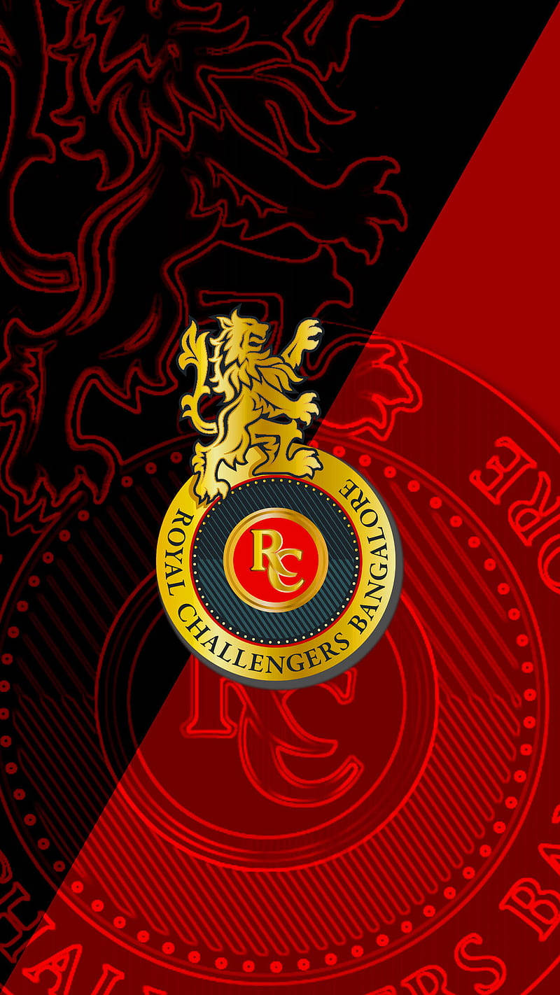 Royal Challengers Bangalore Team Logo In Vibrant Black, Red, And Gold Background
