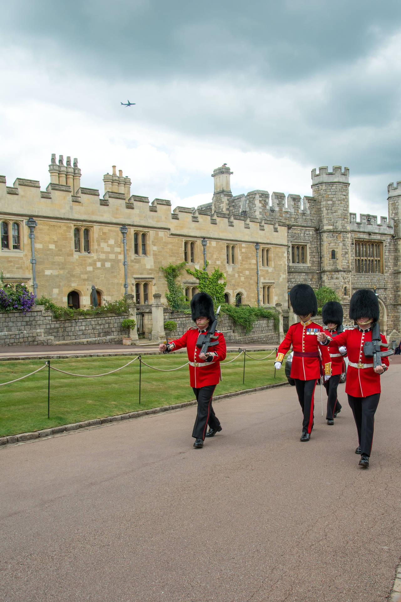 Royal Guards Patrolling Windsor Castle Background