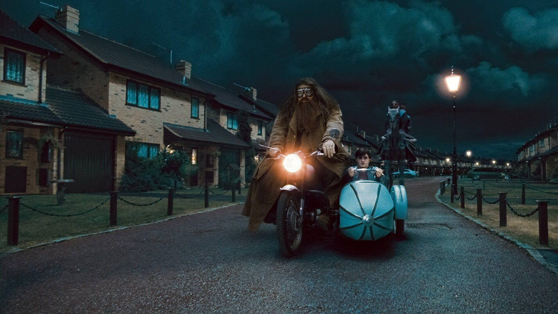Rubeus Hagrid On Motorcycle Background