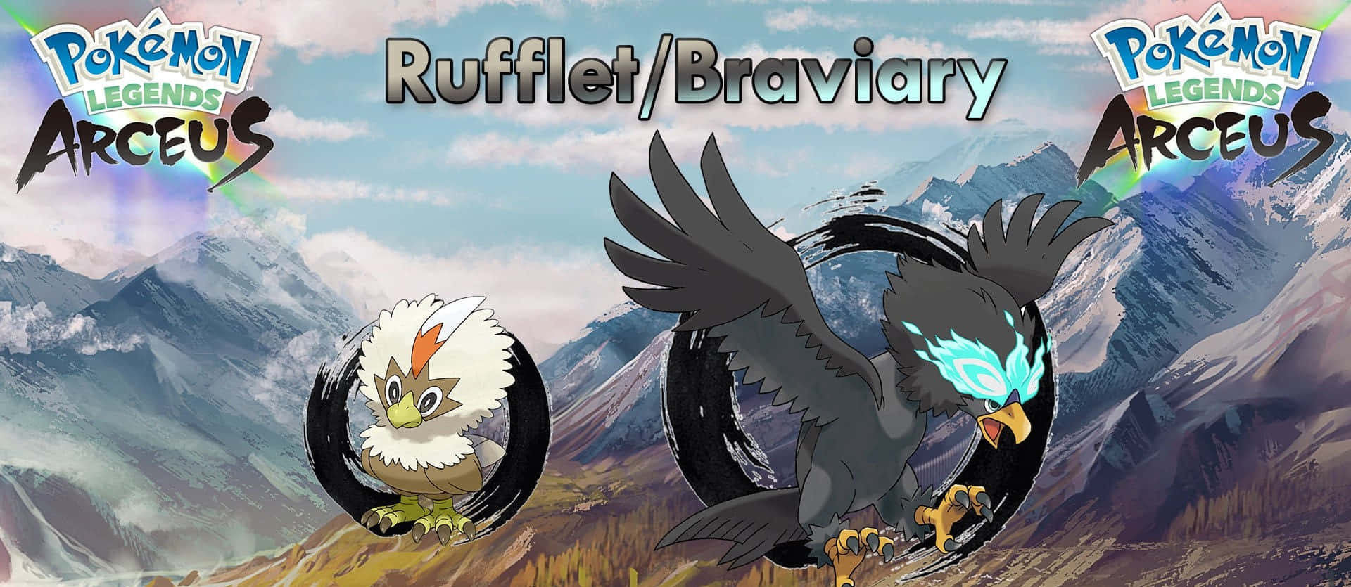 Rufflet And Braviary With Pokémon Legends Arceus Logo Background