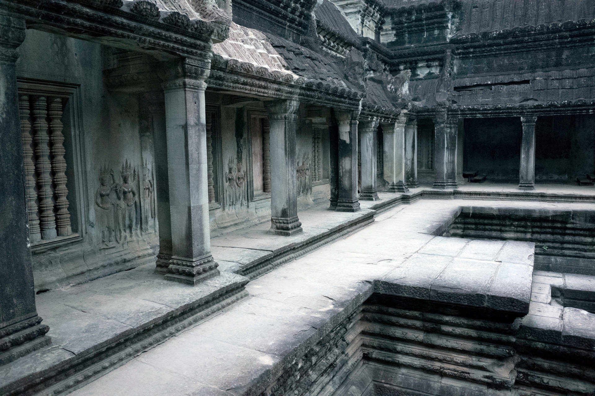 Ruins Of Angkor Wat Interior Background
