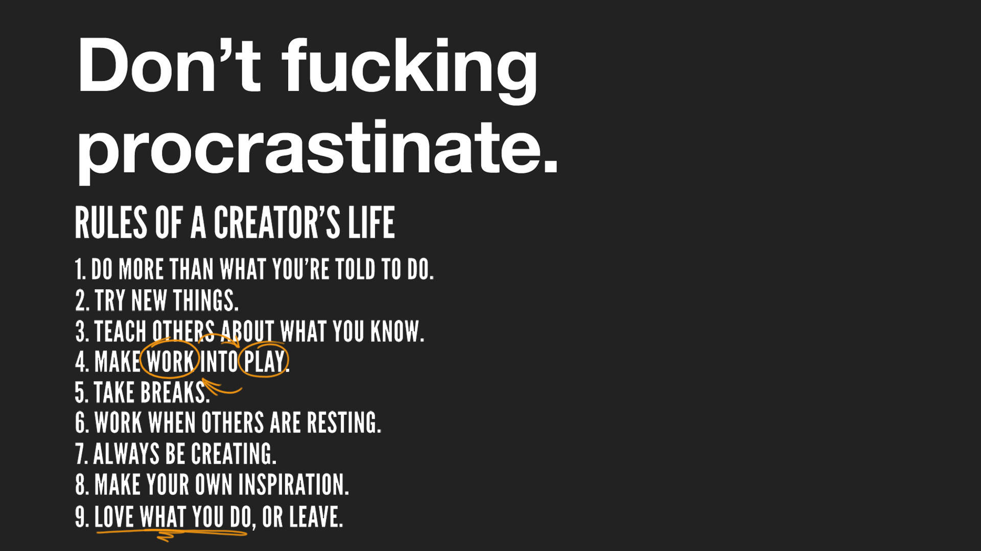 Rules Of A Creator's Life Motivational Desktop Background