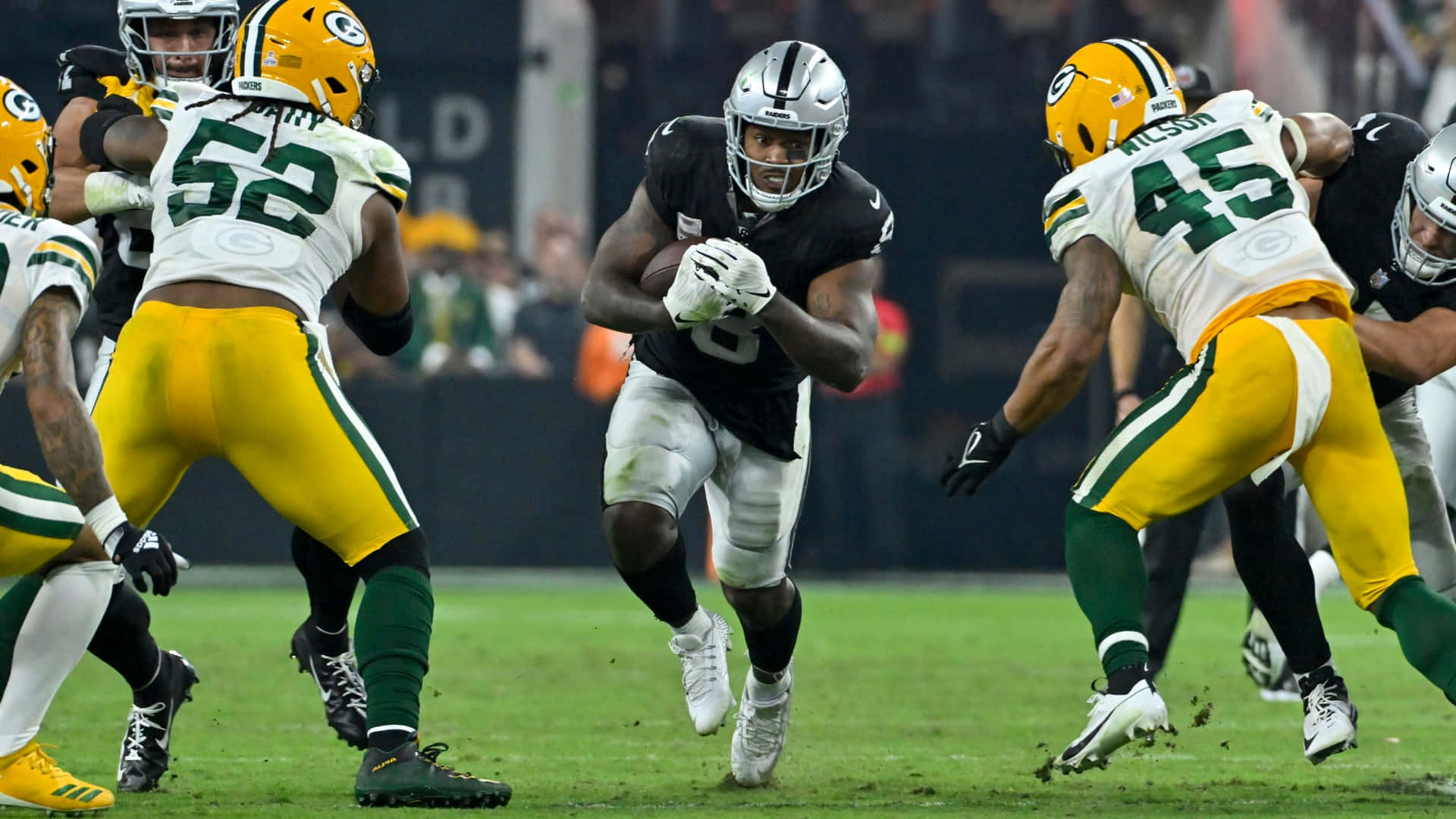Running Back Evades Defenders During Game Background