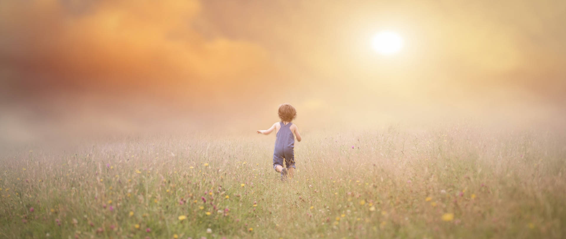 Running Child In Landscape Shot Background